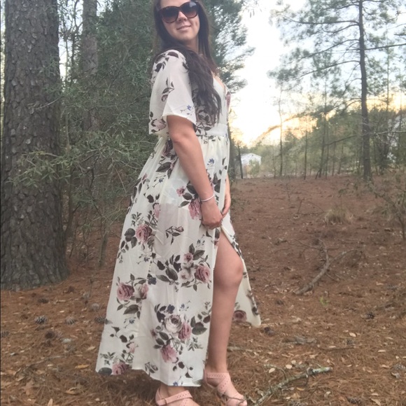 Sale! Floral Cape Jumper Maxi Dress with Short - Picture 3 of 5